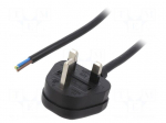 Cable | 3x1mm2 | BS 1363 (G) plug,wires | PVC | 1m | black | 13A | 250V