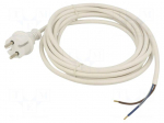 Cable | 2x1.5mm2 | CEE 7/17 (C) plug,wires | PVC | 5m | white | 16A | 250V