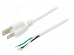 Cable | 3x18AWG | NEMA 5-15 (B) plug,wires | PVC | 2m | white | 10A | 125V