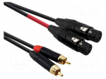 Cable | RCA plug x2,XLR female 3pin x2 | 1.5m | black | PVC