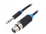 Cable | Jack 6,3mm 3pin plug,XLR female 3pin | 1.5m | black | PVC