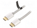 Cable | HDMI plug,both sides | PVC | textile | HDMI 2.0 | 10m | silver