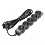 Elektrimaterjalid // Elektri laiendid, Pikendusjuhtmete, hajutuste ja UK ja USA adapterite komplekt // Przedłużacz 5-krotny 2P+Z (Schuko), 3m H05VV-F 3x1,5mm2, Imax=16A, płaska wtyczka, czarny