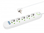 Elektrimaterjalid // Elektri laiendid, Pikendusjuhtmete, hajutuste ja UK ja USA adapterite komplekt // 98-231# Przedłużacz sieciowy ps-550 5-gniazd 3xusb 5m biały 3x1mm