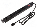 Plug socket strip: protective | Sockets: 10 | 230VAC | 10A | black | 2m