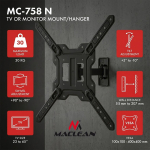 Maclean TV or Monitor Mount / Bracket, max. 23&ndash;65", max. load 30 kg, universal, max. VESA 400x400, MC-758 N