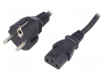 Cable | CEE 7/7 (E/F) plug,IEC C13 female | 1.8m | black | PVC | 16A