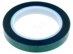 Tape: electrical insulating | W: 15mm | L: 66m | Thk: 0.06mm | green