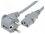 Cable | CEE 7/7 (E/F) plug angled,IEC C13 female | 1m | grey | PVC