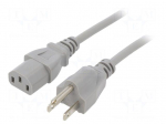 Cable | 3x18AWG | IEC C13 female,NEMA 5-15 (B) plug | PVC | 2m | grey