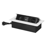 Uued tooted // Gniazda meblowe wpuszczane w blat z płaskim frezowanym rantem, ładowarką USB i przewodem 1,5m, 2x2P+Z, 2xUSB (typ A+C; 3,6A), białe