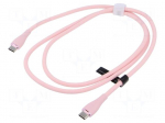 Cable | USB 2.0 | USB C plug,both sides | nickel plated | 1m | pink