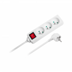 Elektrimaterjalid // Elektri laiendid, Pikendusjuhtmete, hajutuste ja UK ja USA adapterite komplekt // Przedłużacz biały Rebel 3 gniazda , kabel 3m (3x1,5mm) z przełącznikiem