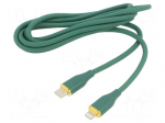 Cable | USB 2.0 | Apple Lightning plug,USB C plug | 1.5m | green