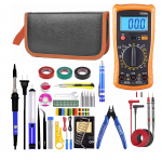 Suur elektroonikainstrumentide komplekt koos jootmisraudi ja multimeetriga