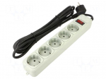 Plug socket strip: protective | Sockets: 5 | 250VAC | 16A | white | 3m
