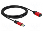Cable | USB A socket,USB A plug | gold-plated | 3m | black | metal