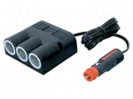 Cigarette lighter splitter | plug-in socket x3 | 16A | black | 2m