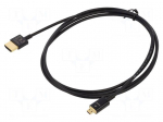 Cable | HDMI plug,micro HDMI plug | Len: 1.5m | black | 36AWG | Core: Cu