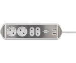 Brennenstuhl estilo corner power strip 4-way (white/stainless steel, 2x USB)