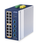 PLANET ndustrial L2+ 16-Port 10/100/1000T 802.3at PoE + 4-Port 10G SFP+ Managed Ethernet Switch L2+ Gigabit Ethernet (10/100/1000) Power over Ethernet (PoE) Aluminium, Blue