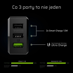 Adapter Green cell  Green Cell Charge Source 3xUSB Smart Charge 30W Black