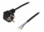 Cable | CEE 7/7 (E/F) plug angled,wires | 1.5m | black | 10A | 250V