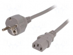 Cable | CEE 7/7 (E/F) plug,IEC C13 female | 1.8m | grey | PVC | 16A