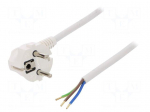 Cable | SCHUKO plug,CEE 7/7 (E/F) plug angled,wires | 3m | white