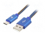 Cable | USB 2.0 | USB A plug,USB C plug | gold-plated | 2m | blue
