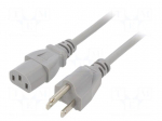 Cable | 3x18AWG | IEC C13 female,NEMA 5-15 (B) plug | PVC | 3m | grey