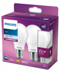 PHILIPS LED stikla 100W A60 E27 Auksti balta 4000K matēta 2 gab spuldze 8718699763718 929002026557
