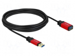 Cable | USB A socket,USB A plug | gold-plated | 5m | black | metal