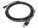 Cable | HDMI plug,micro HDMI plug | Len: 3m | black | 36AWG | Core: Cu