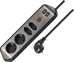 Brennenstuhl estilo corner power strip 4-way (black/stainless steel, 2x USB)
