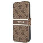 Guess GUBKP13L4GDBR 4G Printed Stripe grāmatveida maciņ&scaron; telefonam iPhone 13 Pro brūns