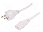 Cable | CEE 7/7 (E/F) plug,IEC C13 female | 1.8m | white | PVC | 16A