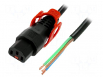 Cable | IEC C13 female,wires | 2m | with IEC LOCK+ locking | black