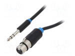 Cable | Jack 6,3mm 3pin plug,XLR female 3pin | 5m | black | PVC