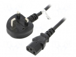 Cable | 3x1mm2 | BS 1363 (G) plug,IEC C13 female | PVC | 1.5m | black