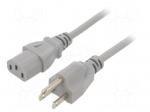 Cable | 3x18AWG | IEC C13 female,NEMA 5-15 (B) plug | PVC | 5m | grey