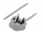 Cable | 3x1mm2 | BS 1363 (G) plug,wires | PVC | 5m | grey | 13A | 250V