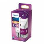 PHILIPS LED ar dienasgaismas sensoru 60W A60 E27 Silti balta 2700K matēta spuldze 8718699782696 929001383631