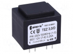 Transformer: encapsulated | 3VA | 230VAC | 12V | 250mA | PCB | IP00 | TEZ