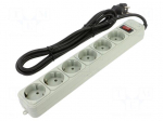 Plug socket strip: protective | Sockets: 6 | 250VAC | 16A | grey | 3m