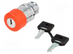 Switch: emergency stop with key | Stabl.pos: 2 | 22mm | red | IP66