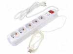Plug socket strip: protective | Sockets: 5 | 250VAC | 10A | white