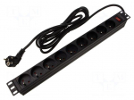 Plug socket strip: protective | Sockets: 9 | 230VAC | 16A | black | 2m