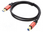 Cable | USB A plug,USB B plug | gold-plated | 1m | black | 24AWG,28AWG