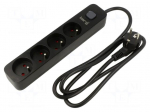 Plug socket strip: protective | Sockets: 4 | 230VAC | 16A | black | KERG